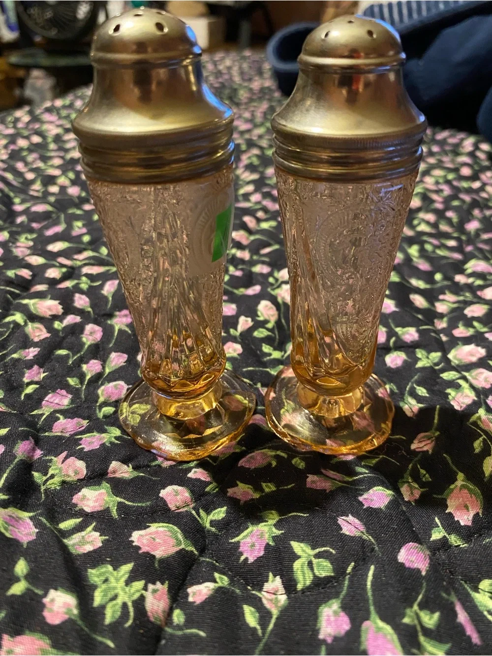 Amber Glass Salt and Pepper Shakers with Silver-Tone Tops